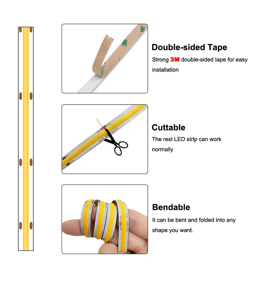 FOB COB LED Strip Lights  Flexible Dimmable LED Tape