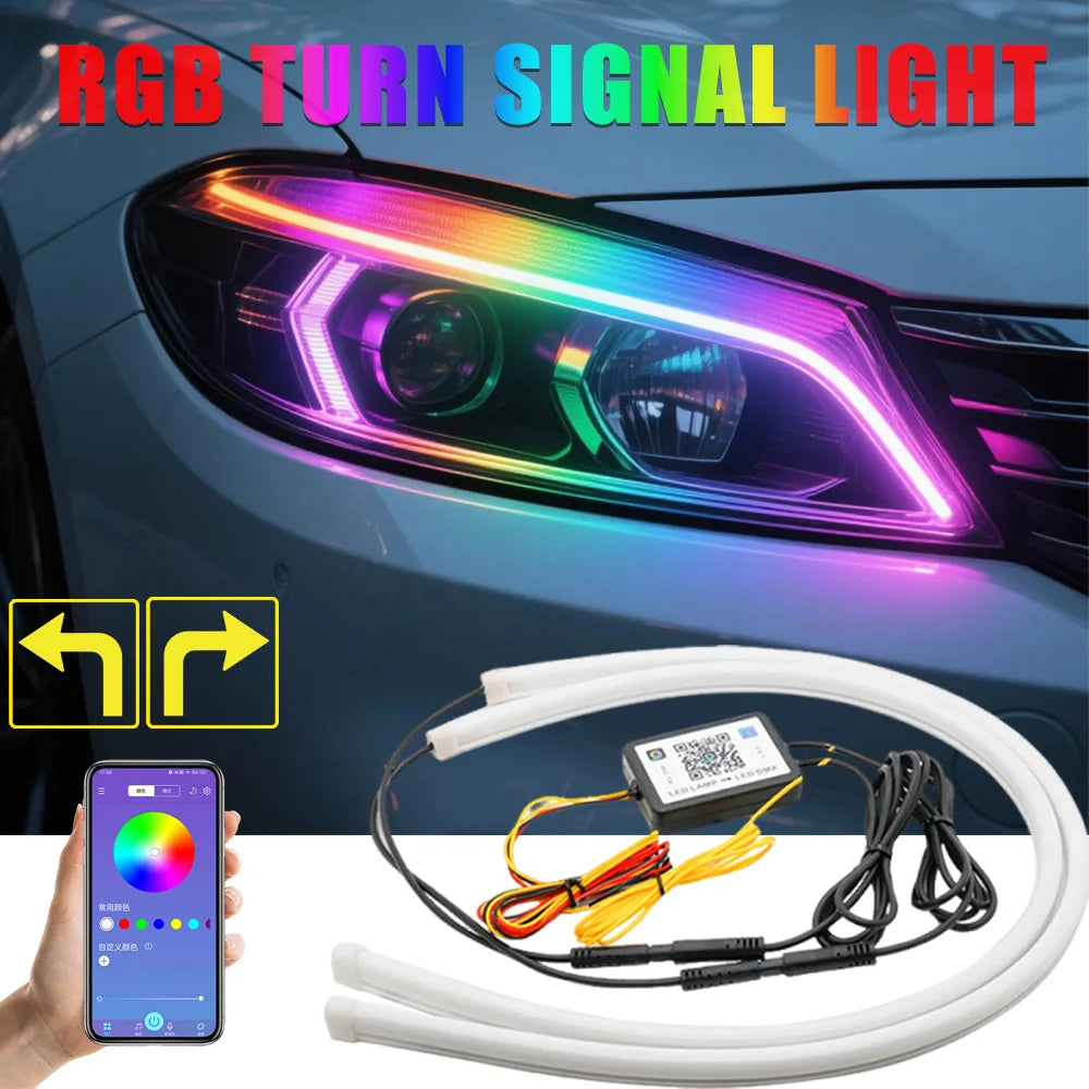 Dynamic Drl RGB Universal LED Headlights Strip Sequential Tun Signal Strip