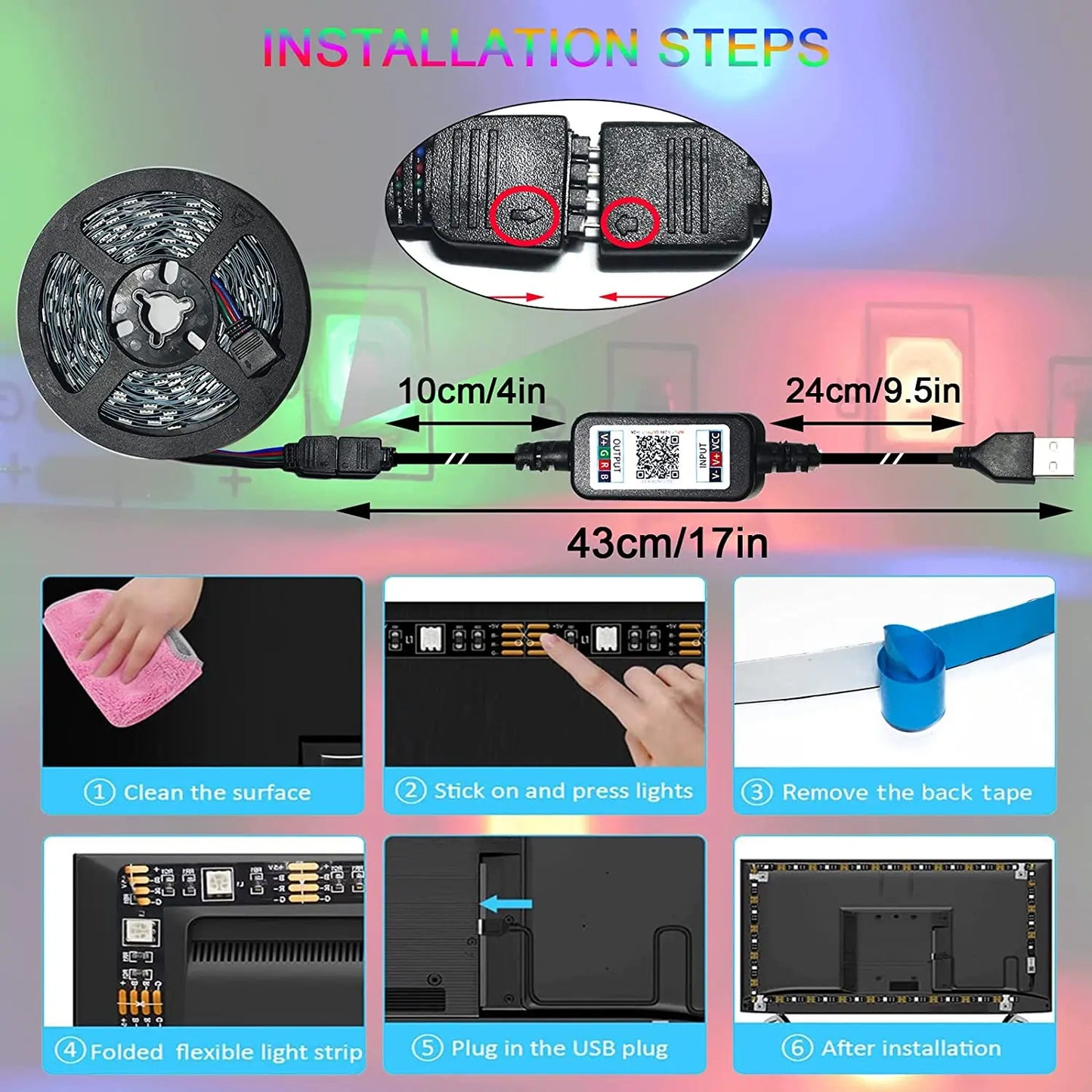 TV Backlight Monitor Display Background Tape Light USB RGB