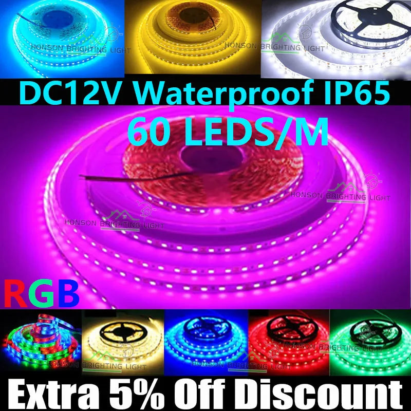 12V LED Strip Lights Waterproof Flexible Pink Blue 1m 2m 3m 4m 5m