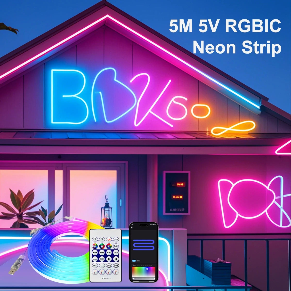 Smart WiFi and Bluetooth RGBIC Neon LED Strip Lights