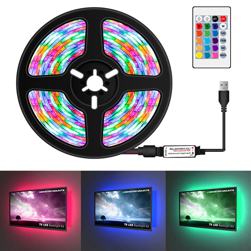 RGB PC LED TV USB Light Strip Backlight 2835 0.5m- 5m Warm White