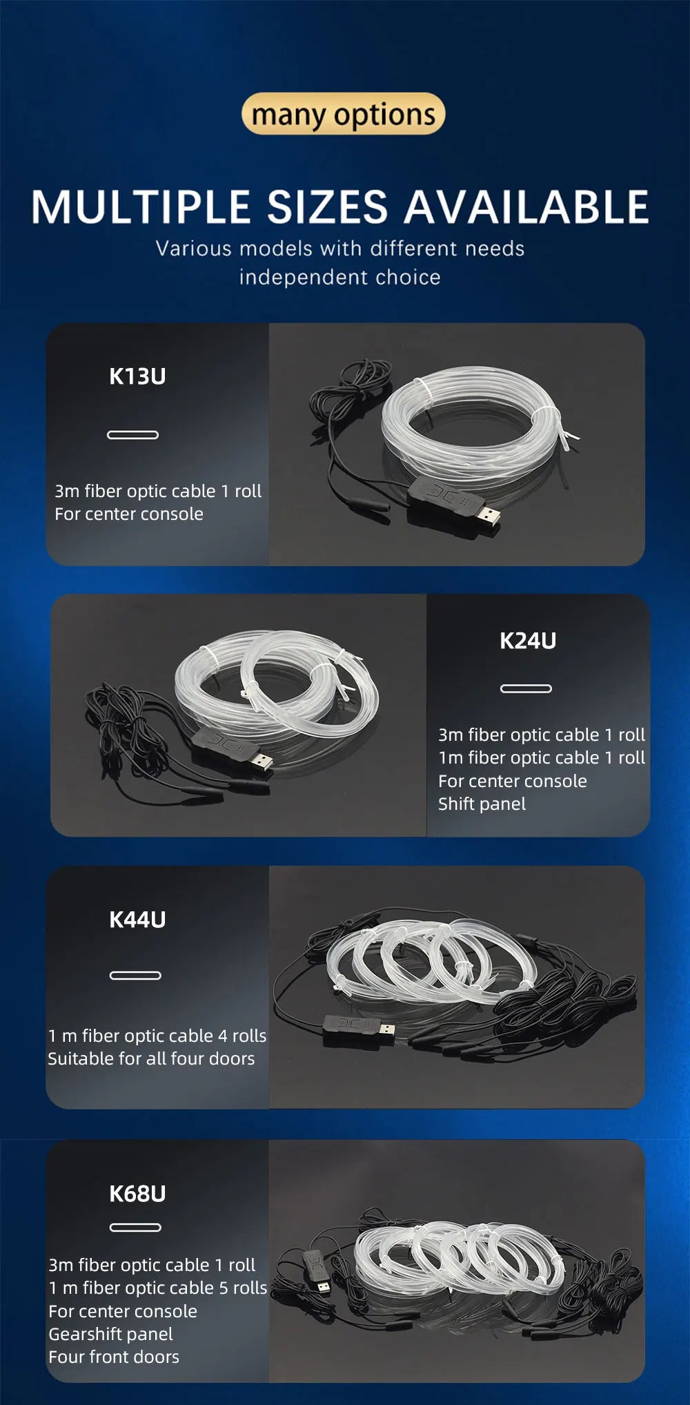 Car RGB LED Ambient Light Strip USB Fiber Optic Atmosphere