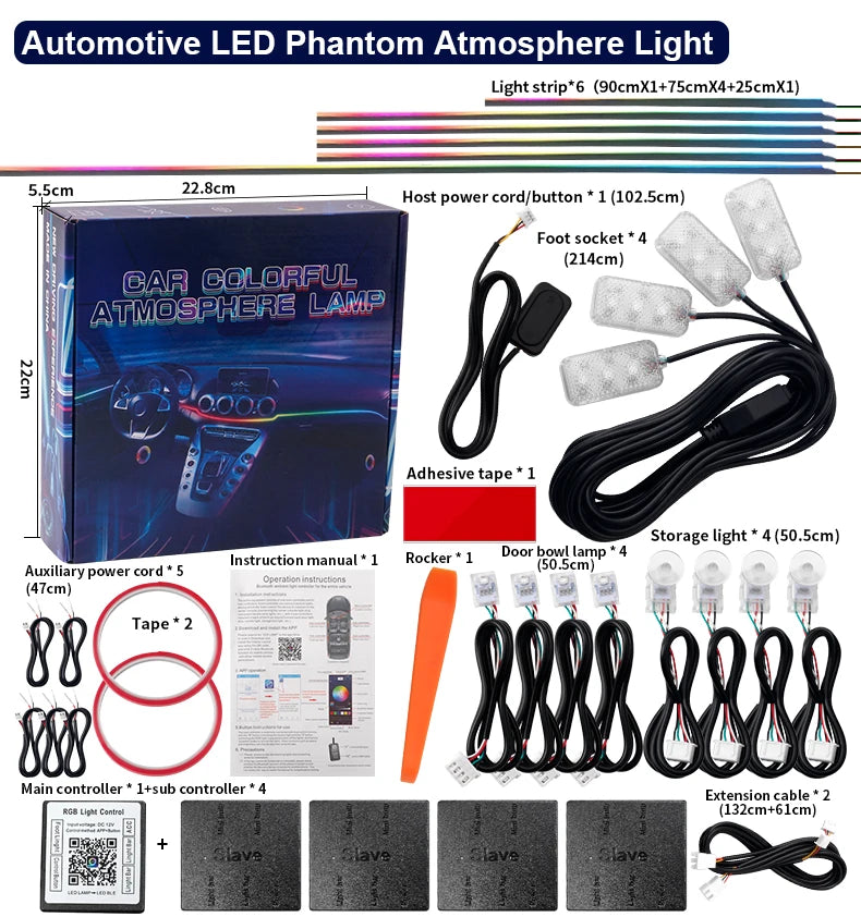 18 in 1 Led Car Ambient Lights 213 64 Color RGB