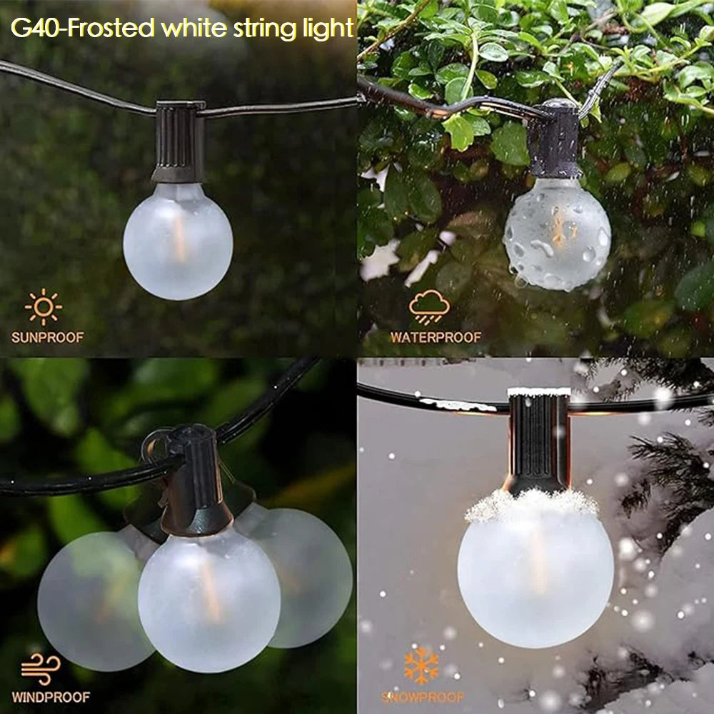 Vintage G40 Frosted Milky Glass String Lights Outdoor