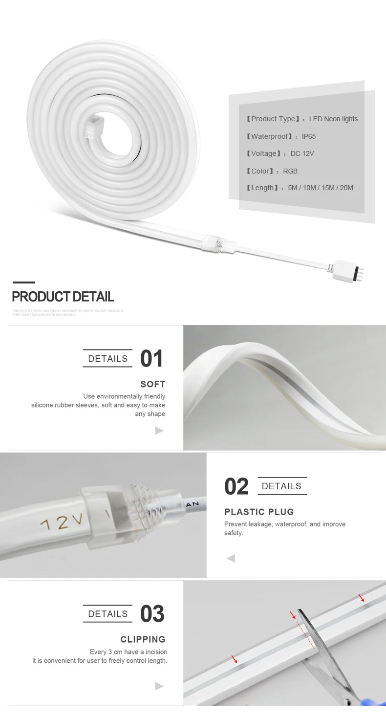 Tuya Smart Life 12V RGB Neon Light LED Strip Voice Control