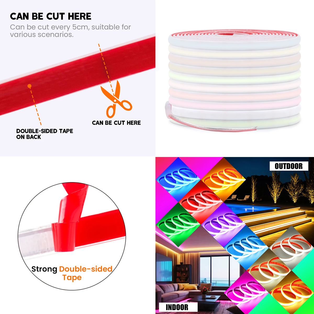 IP68 Waterproof COB Neon Strip 320Leds/ Outdoor Garden Decor