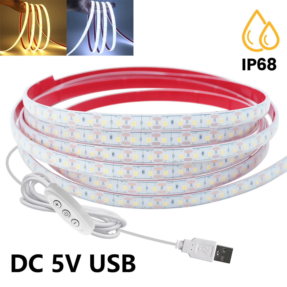 IP68 Waterproof 5V USB LED Strip with 3Key Dimmer SMD 2835 120LEDs
