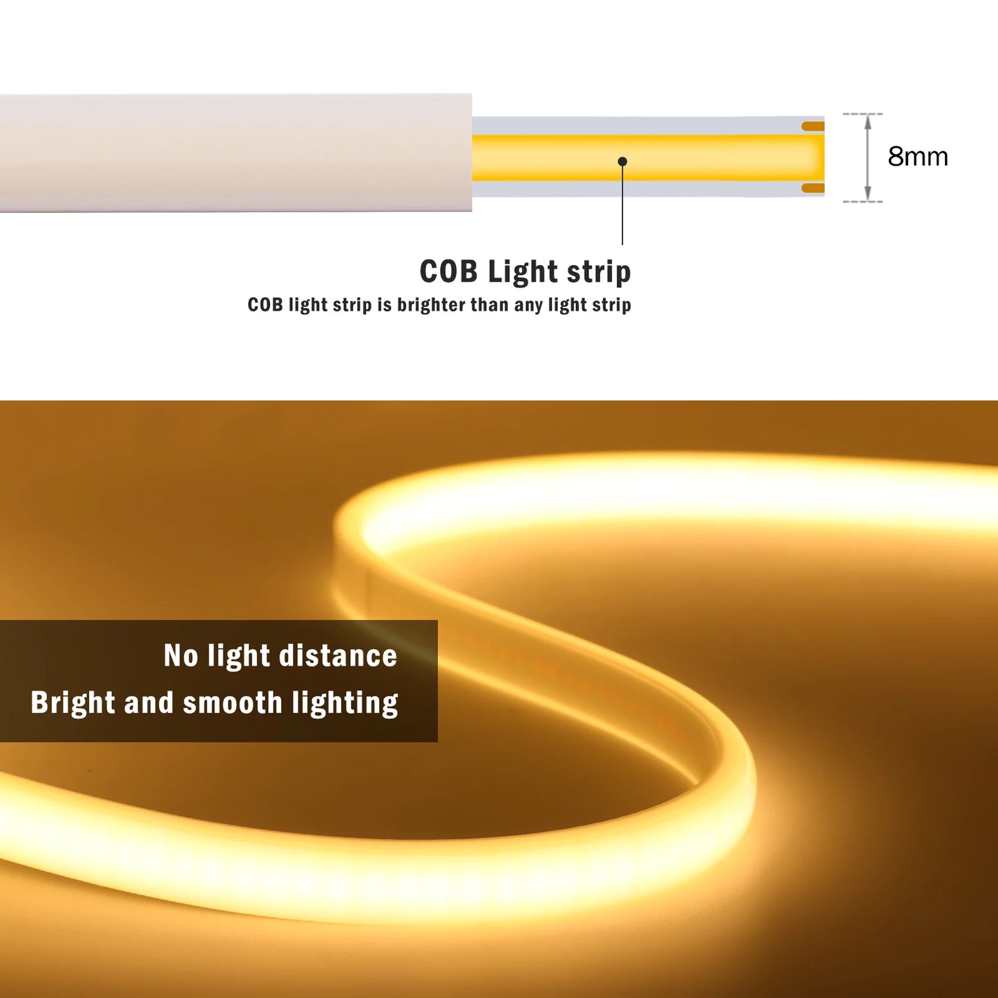 COB LED Strip Light With EU Switch/Dimmer Plug