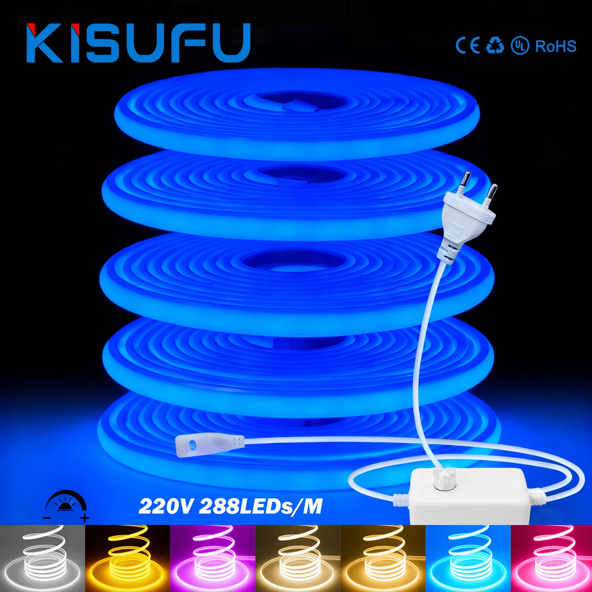 220V Dimmable COB LED Neon Strip Light Outdoor Waterproof Super Bright