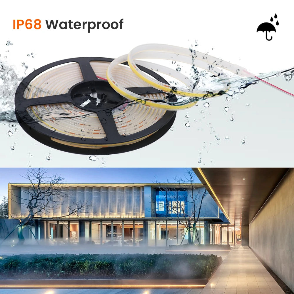 1-20M IP68 Waterproof COB LED Strip 12V 24V 320LEDs