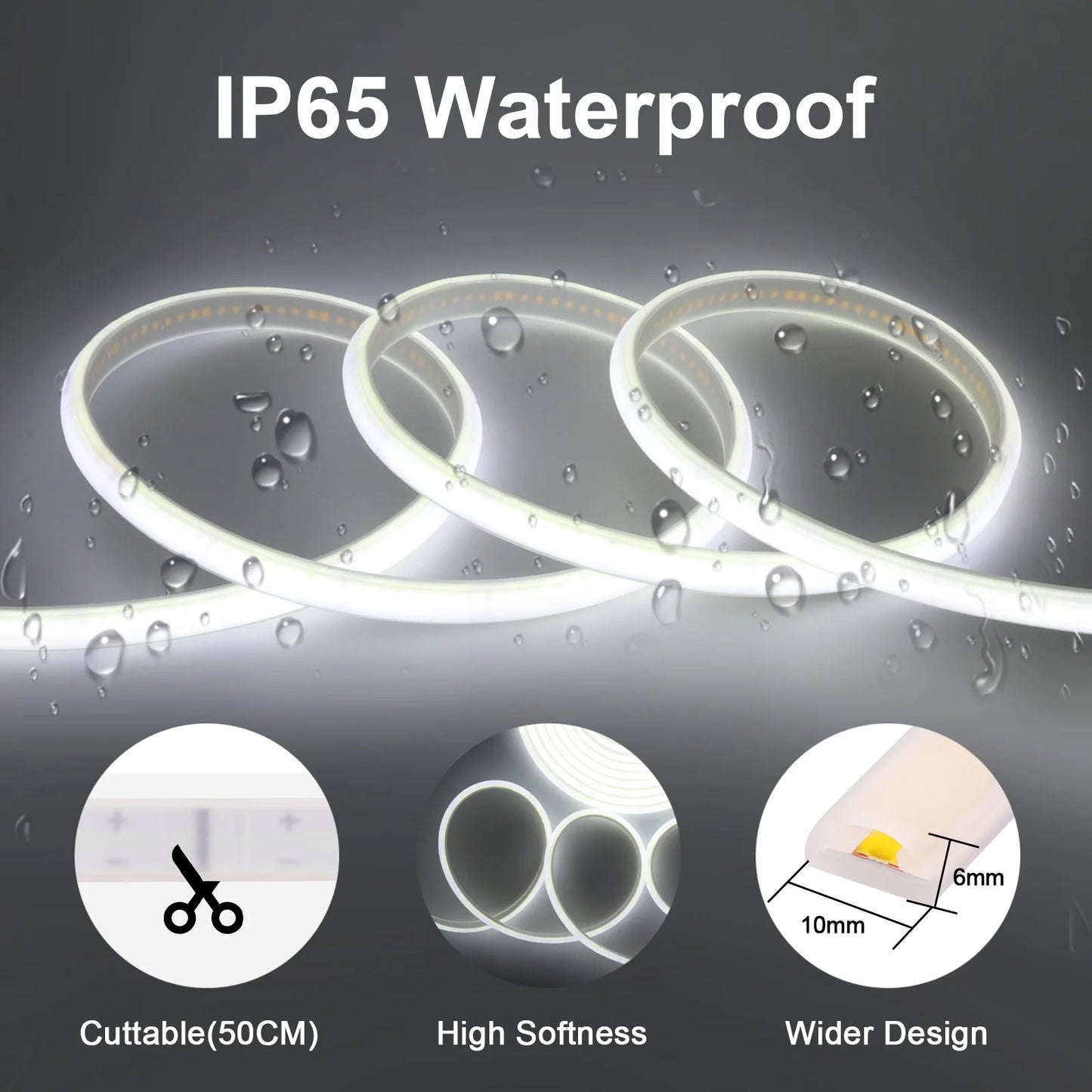 AC 110V 220V COB LED Strip Waterproof High Bright Flexible Ribbon
