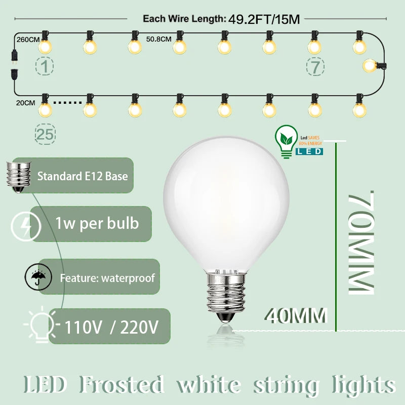 Vintage G40 Frosted Milky Glass String Lights Outdoor