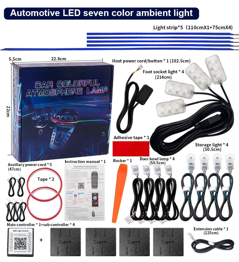 Led Car Ambient Lights App Control Optic Strip Acrylic Fiber