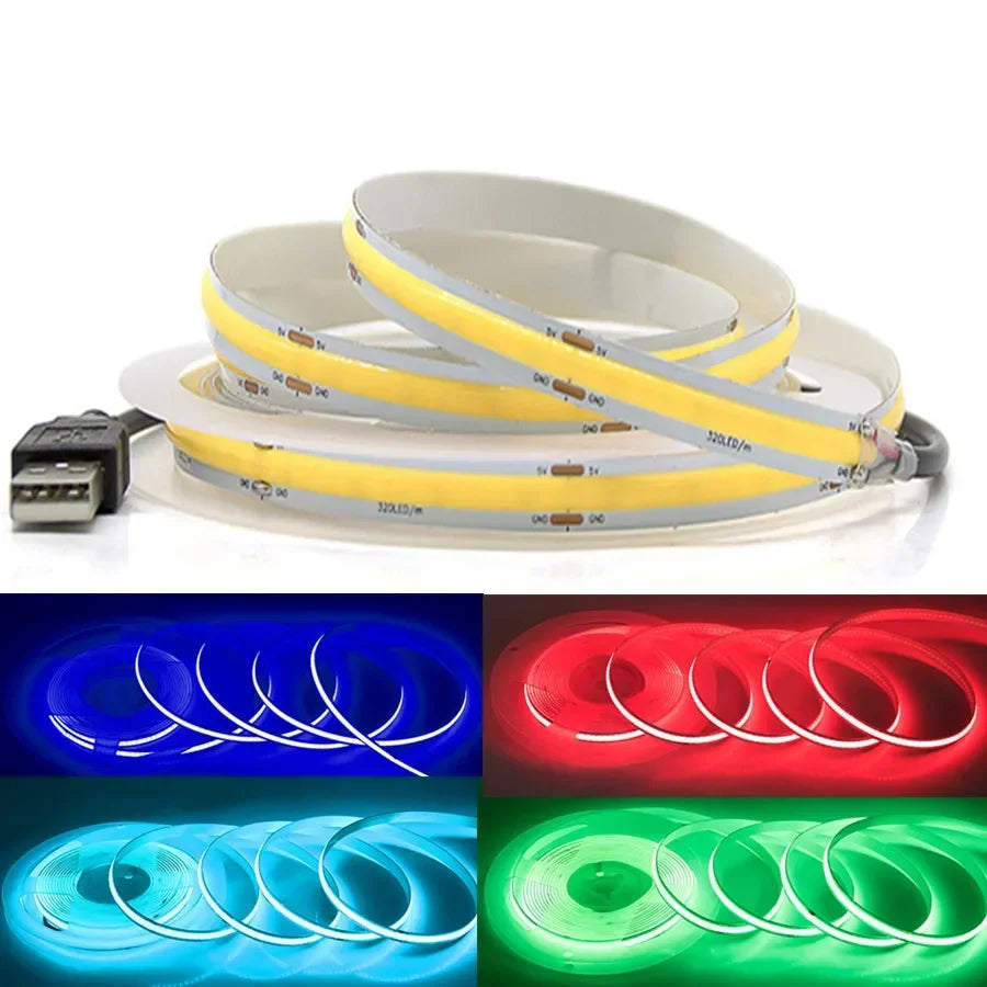 320Leds/M 8mm COB LED Strip DC 12V 24V Flexible High Bright Tape