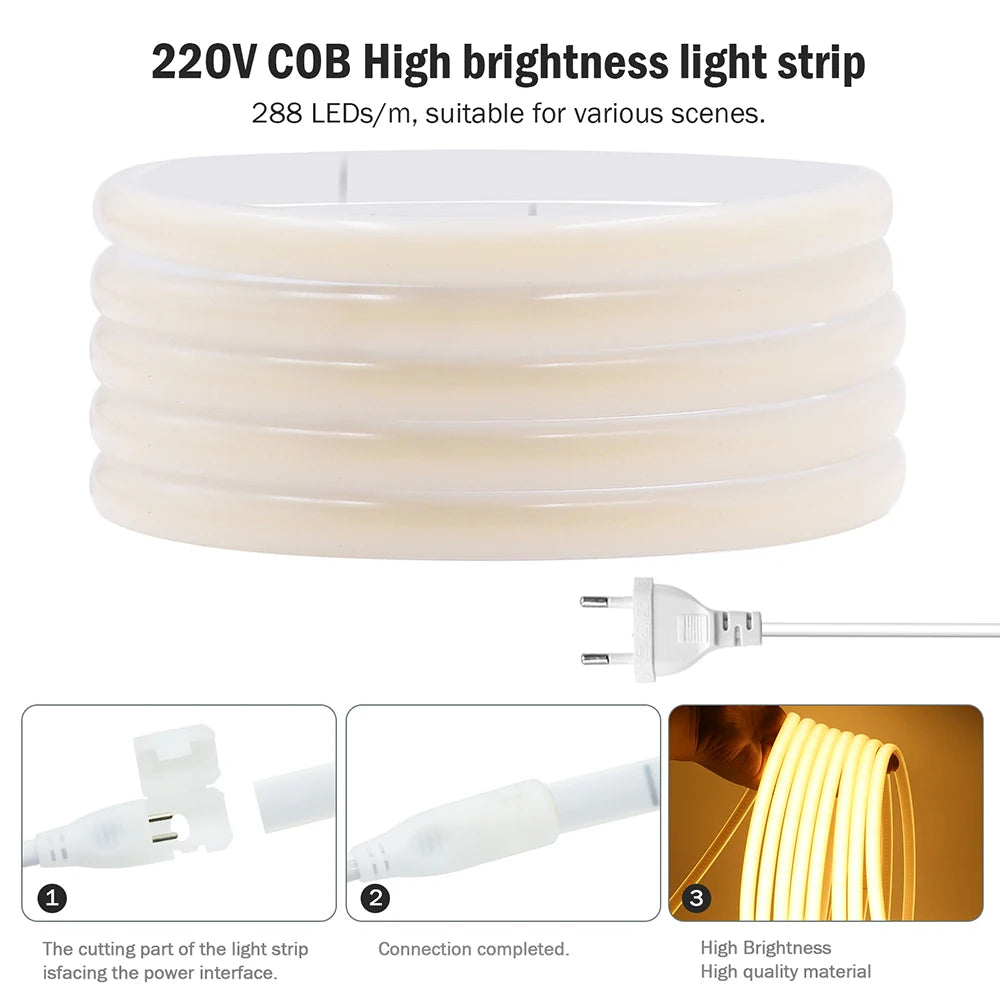 220V Dimmable COB LED Neon Strip Light Dimmer Switch Plug