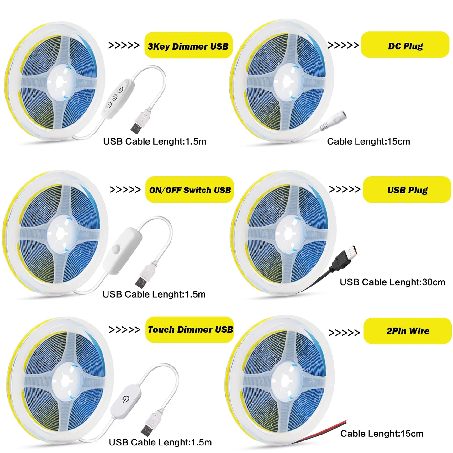 5V COB LED Light Strip With Touch Dimmer/ON OFF Switch
