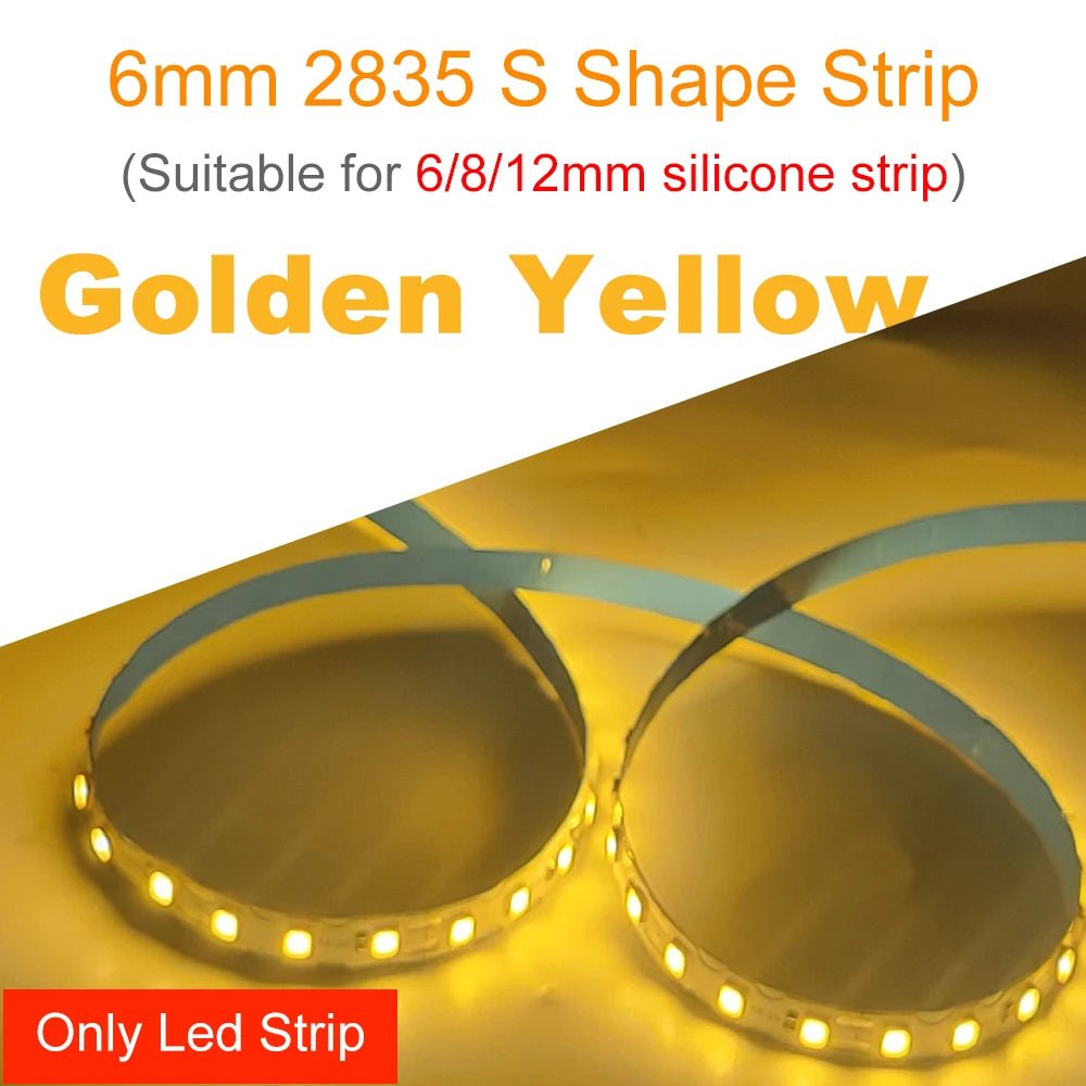 6mm Width DC12V 2835 S Shape LED Strip Flexible Foldable Tape Light