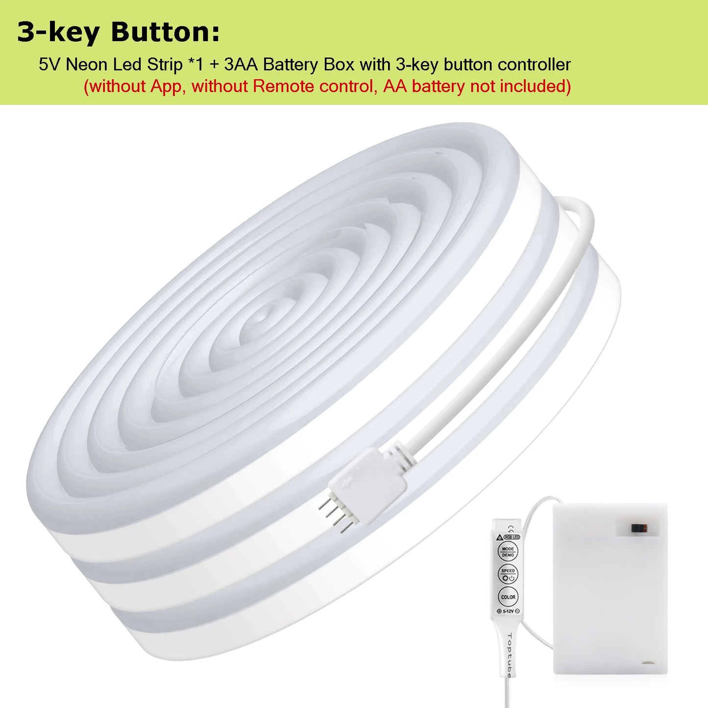 3AA Battery Powered 5V RGB Color-changing LED Neon Strip Light