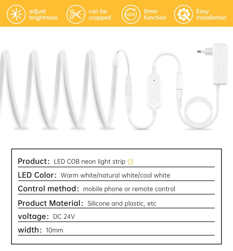 Tuya Smart Life COB LED Strip Light Neon Silicone Gel Tape