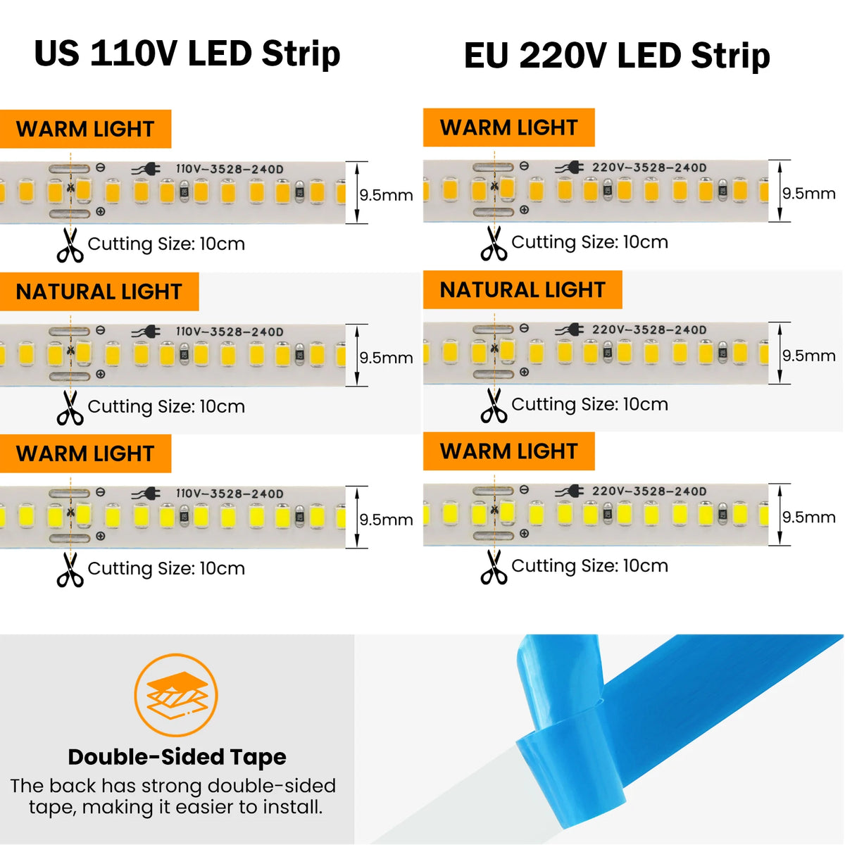 LED Strip Lights 220V 110V with EU US Plug High Bright