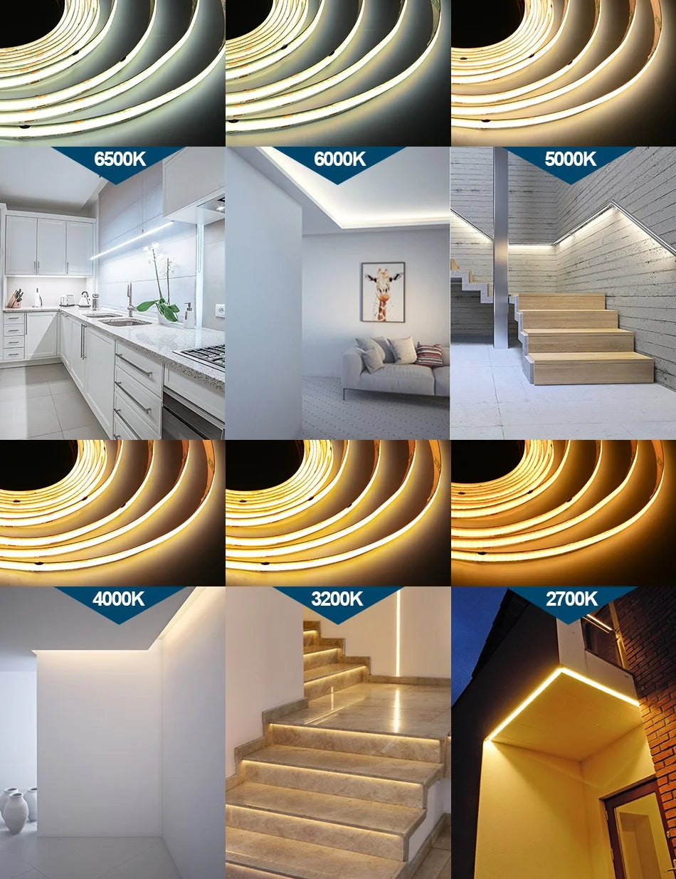 COB CCT LED Strip Lights 608 LEDs/m High Density Flexible Dimmable