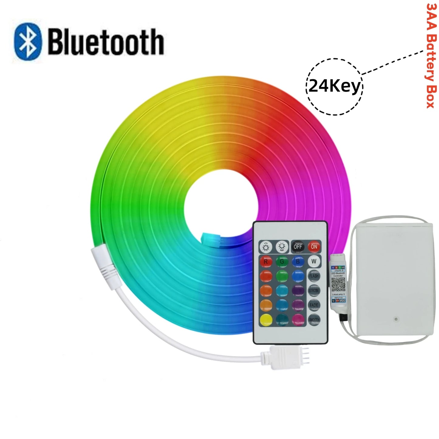 5V RGB Neon Strip Light 1M 2M 3M 3AA Battery Box