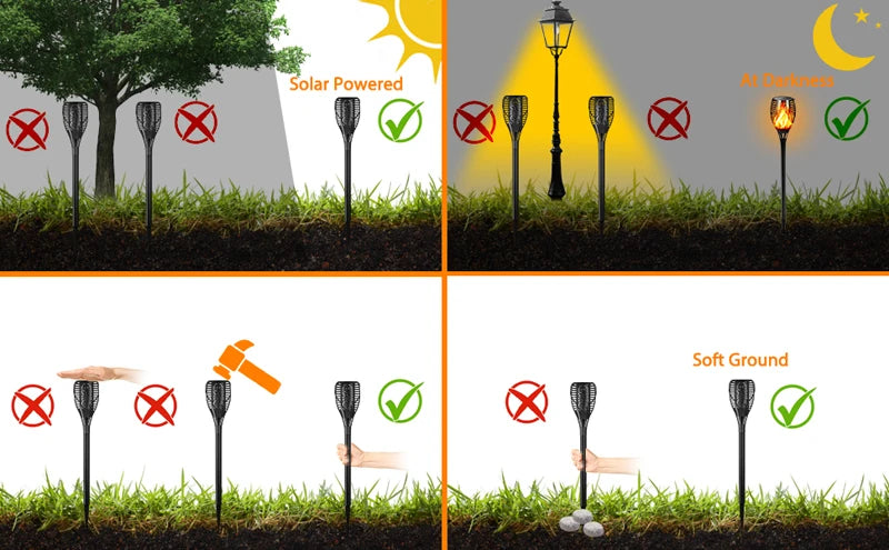 100 LED Solar Garden Decor Torch Light Flickering Flame