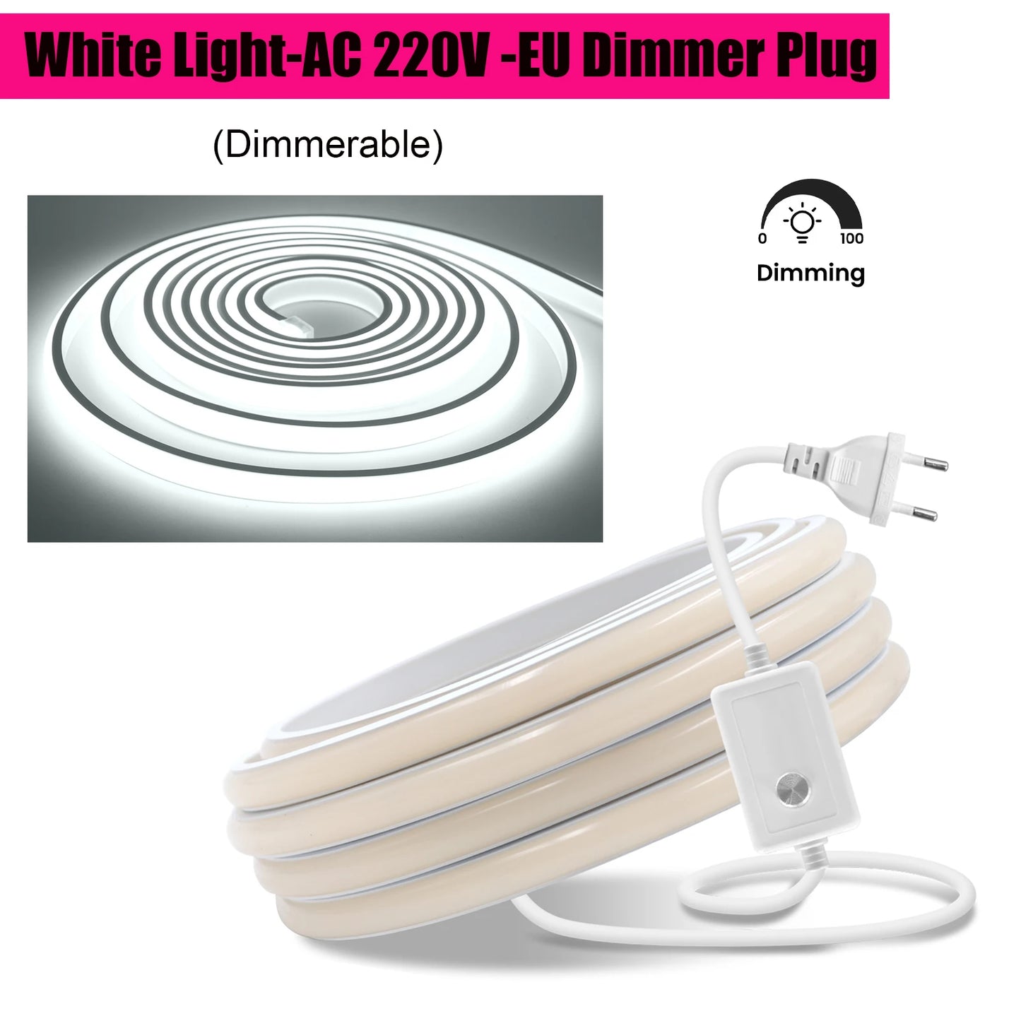 AC 220V Waterproof COB LED Strip Light With EU Switch Plug