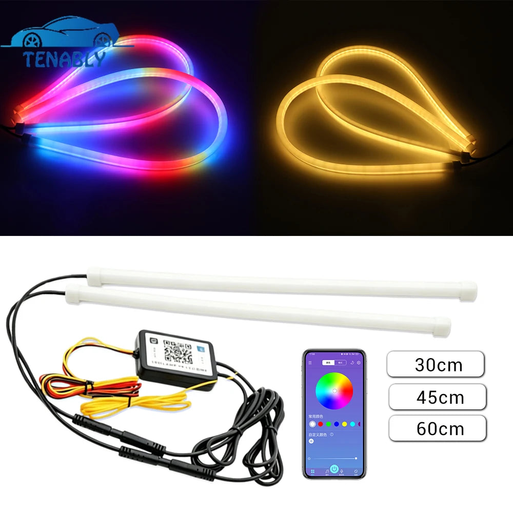 Dynamic Drl RGB Universal LED Headlights Strip Sequential Tun Signal Strip