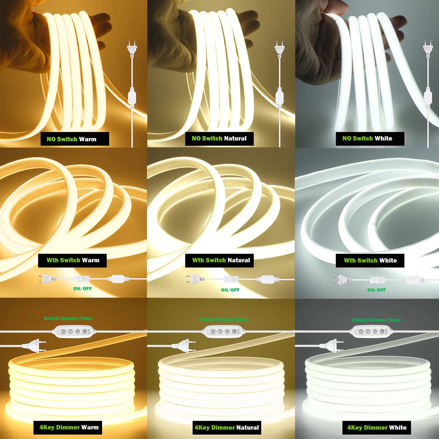 AC 220V Dimmable COB LED Neon Strip With Dimmer Lighting