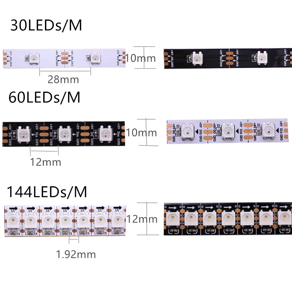 Smart Led Pixel strip Black/White PCB WS2812B/M ,IP30/IP65/IP67 DC5V