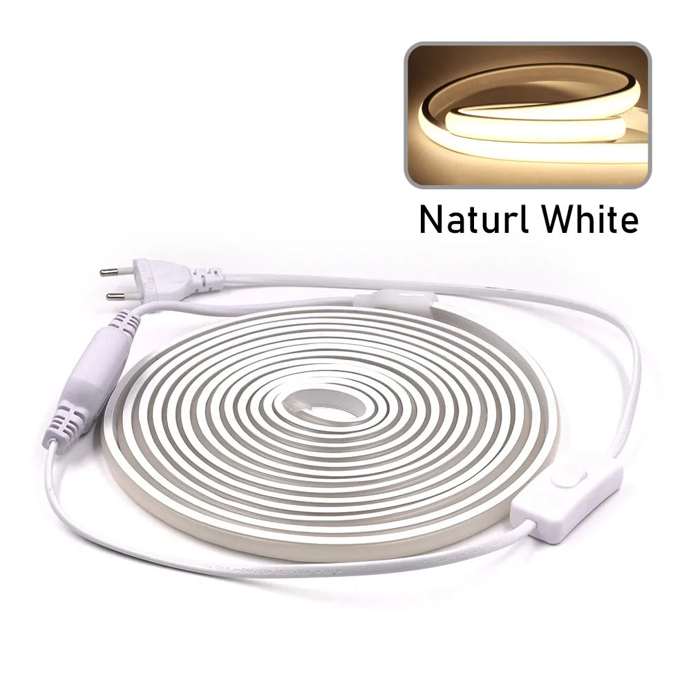 Dimmable COB LED Neon Strip Light 220V Dimmer Switch Power Kit