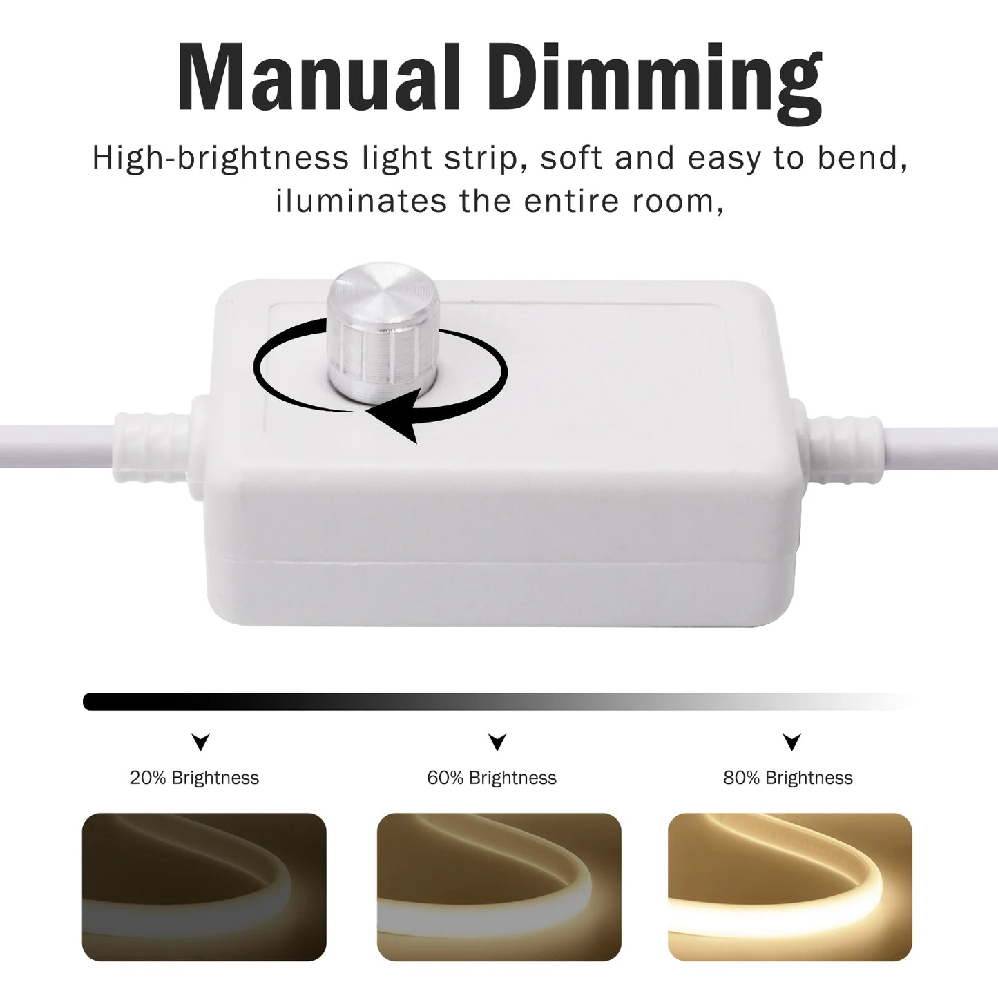 COB LED Strip Light With EU Switch/Dimmer Plug