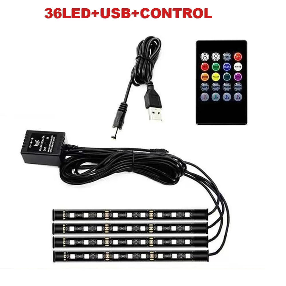 LED RGB Car Foot Ambient Light with USB Cigarette Automotive