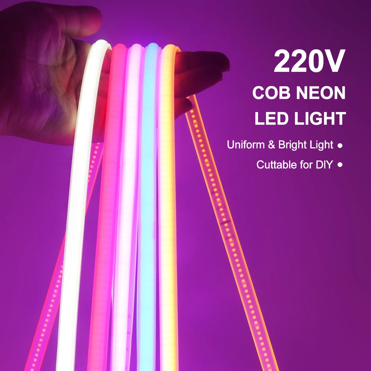 220V COB Neon Strip Light EU Plug Waterproof Outdoor