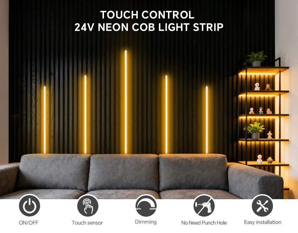 Neon Cob LED Strip Lights with Penetrable Wood Hand Sweep Touch