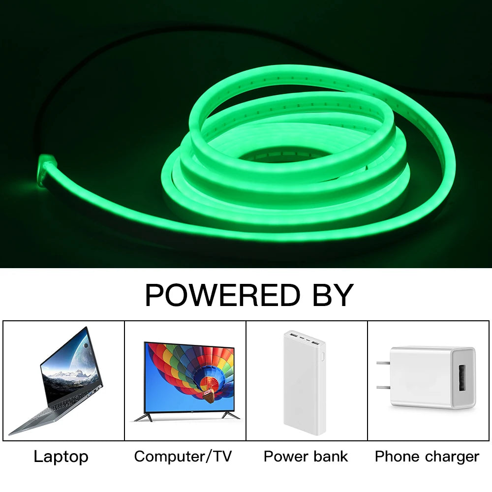USB Neon LED Strip Light 5V 120LEDs Flexible Neon Rope Tape