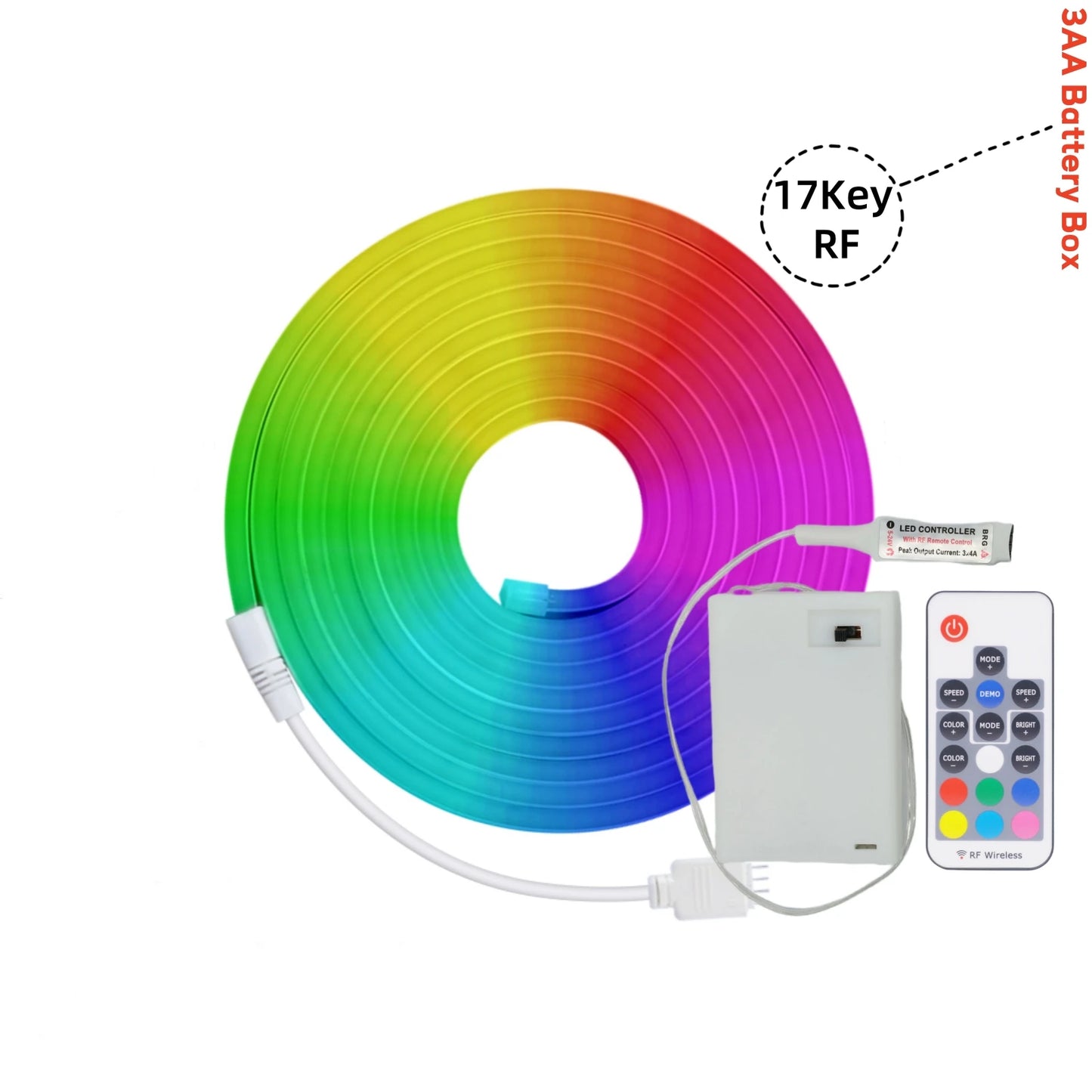 5V RGB Neon Strip Light 1M 2M 3M 3AA Battery Box