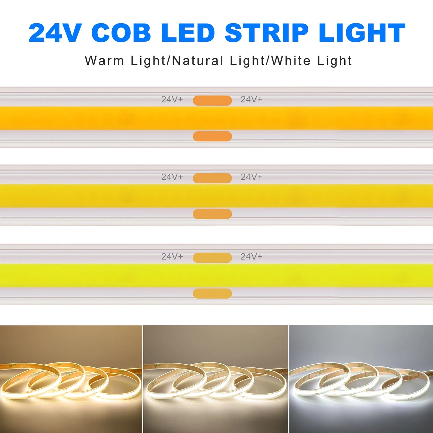 IP68 Waterproof COB LED Strip Lights 12V 24V 480Leds Diode Tape