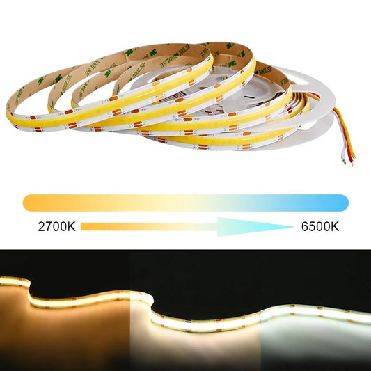 COB CCT LED Strip Lights 608 LEDs/m High Density Flexible Dimmable