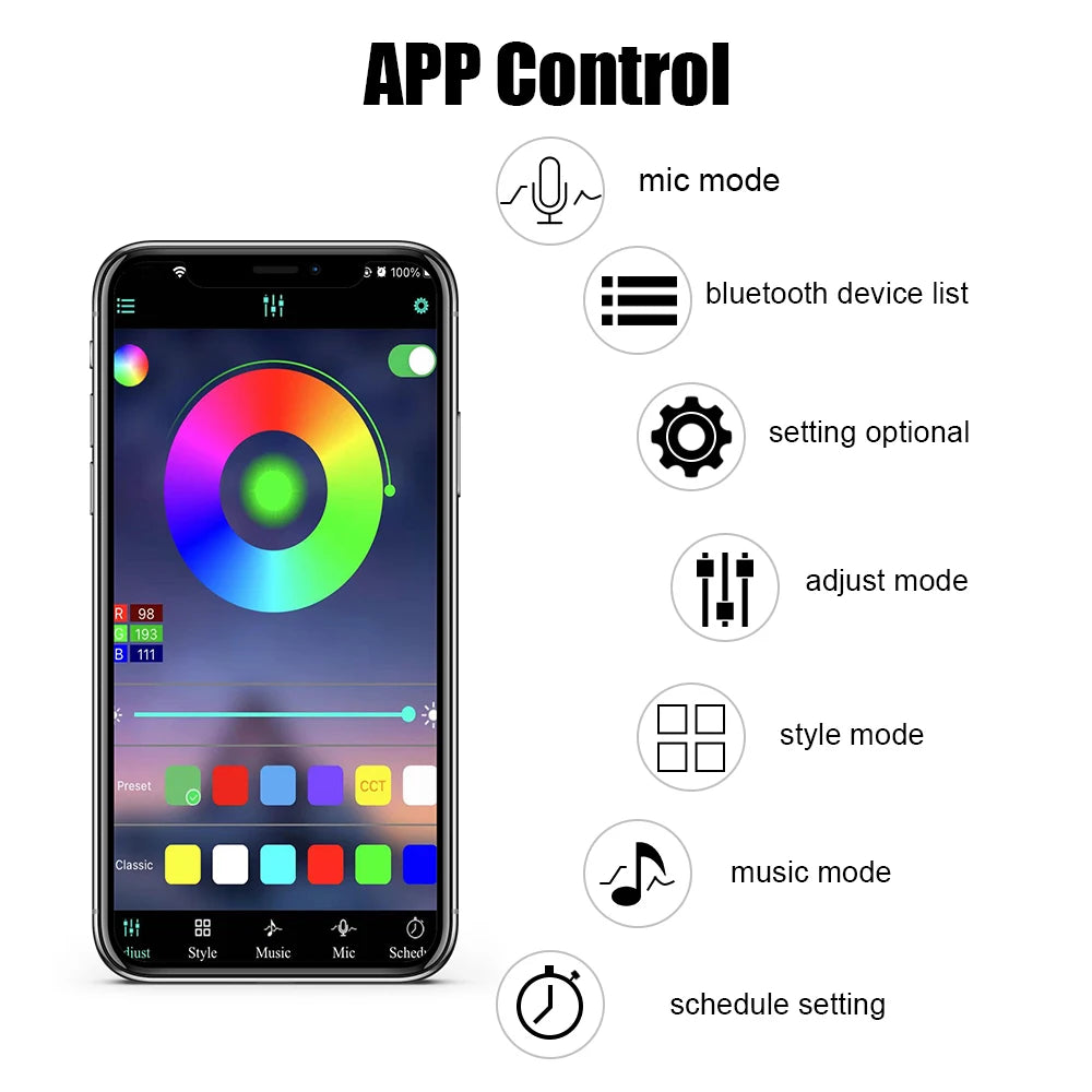 LED Strips RGB Car Interior Light Ambient Lamp Decorative