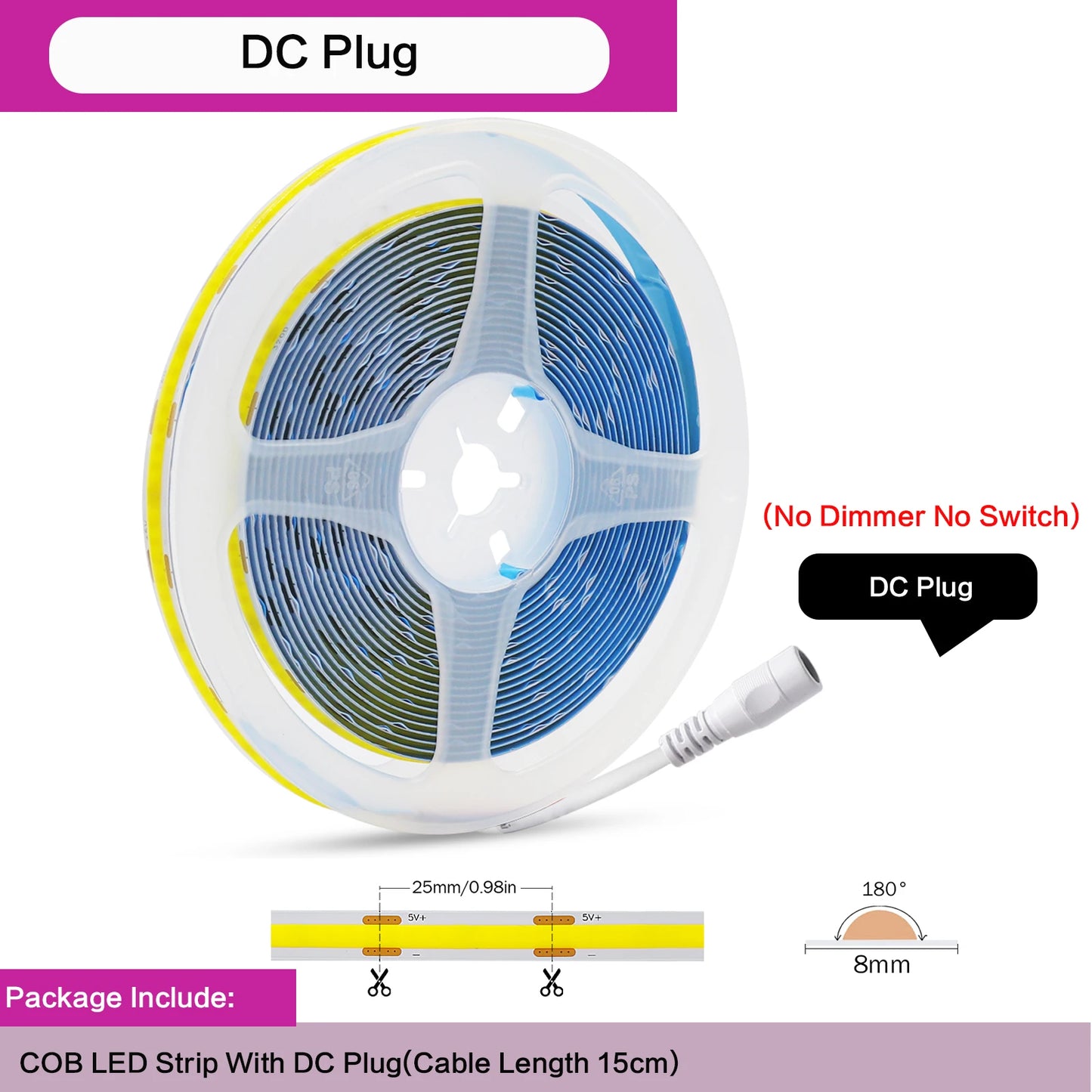 5V COB LED Light Strip With Touch Dimmer/ON OFF Switch