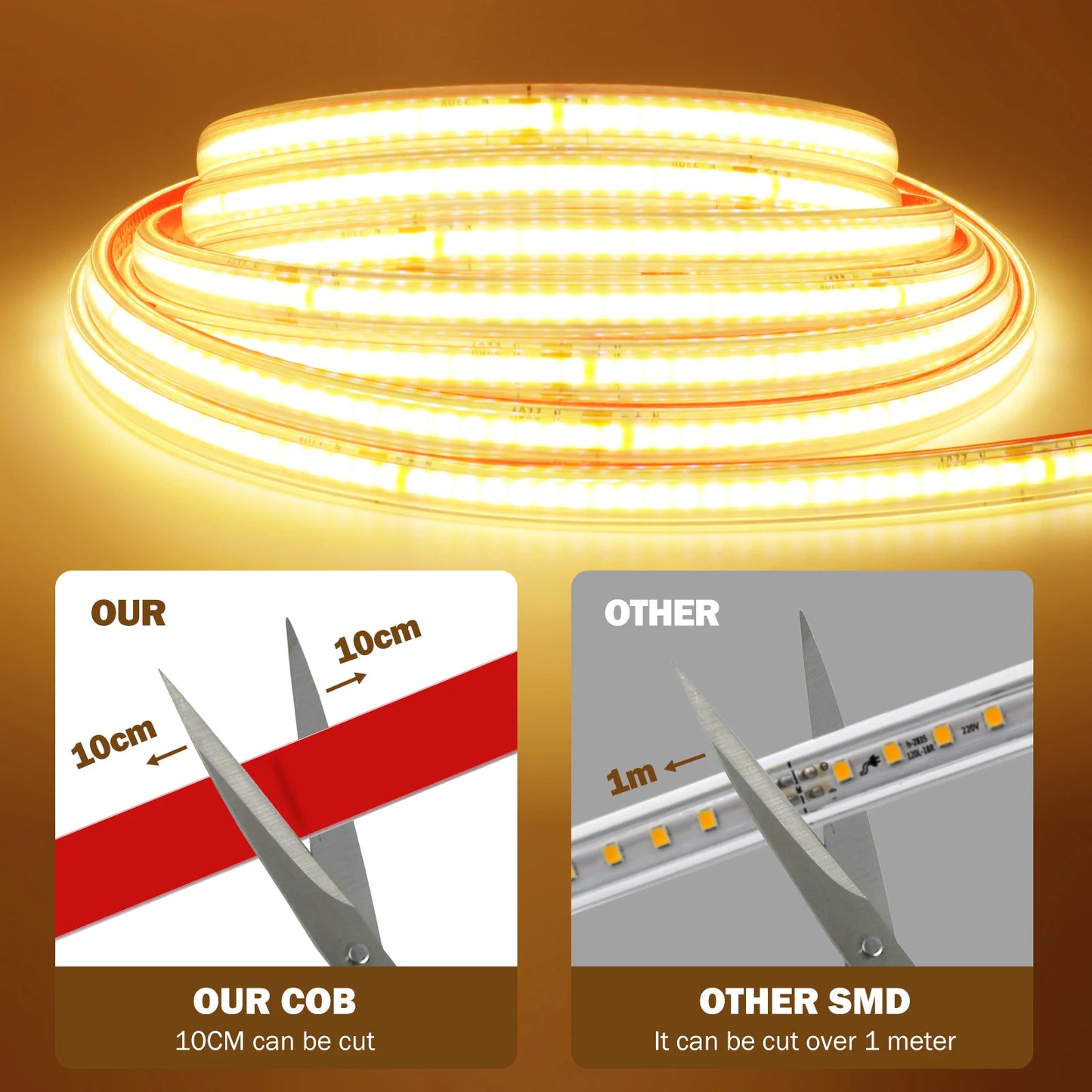 220V COB LED Strip IP65 Waterproof Flexible Tape Light