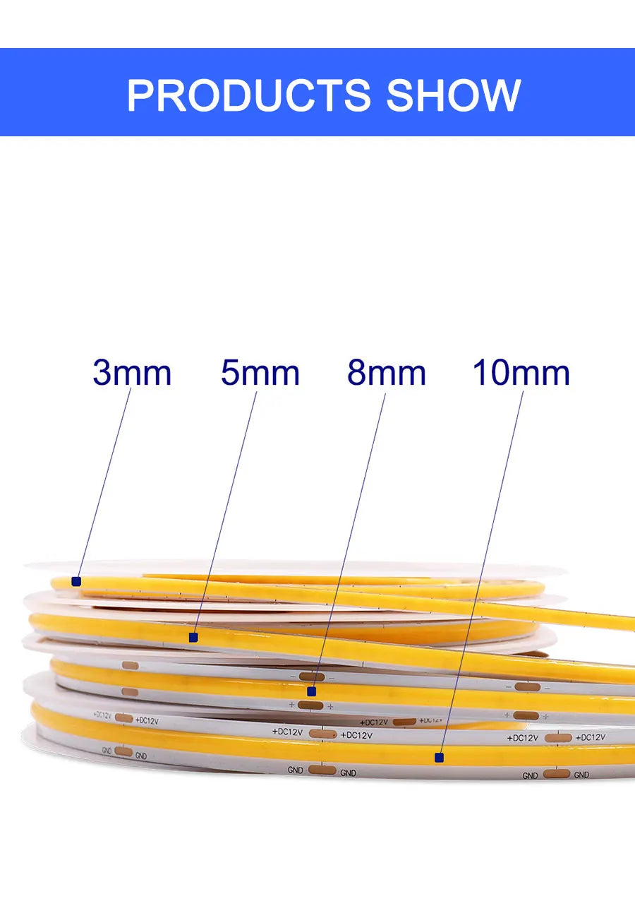 FOB COB LED Strip Lights  Flexible Dimmable LED Tape