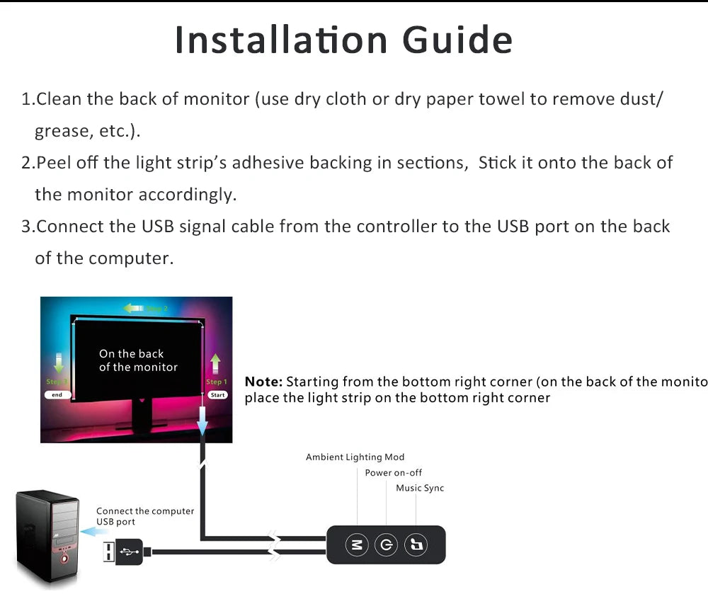 USB PC LED Strip Lights Computer Sync Light Strip Monitor