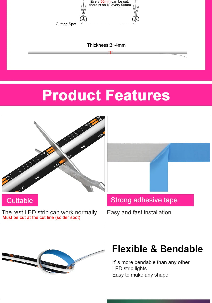 Tuya Wifi RGB-IC COB LED Strip Dream RGB Color Smart Life