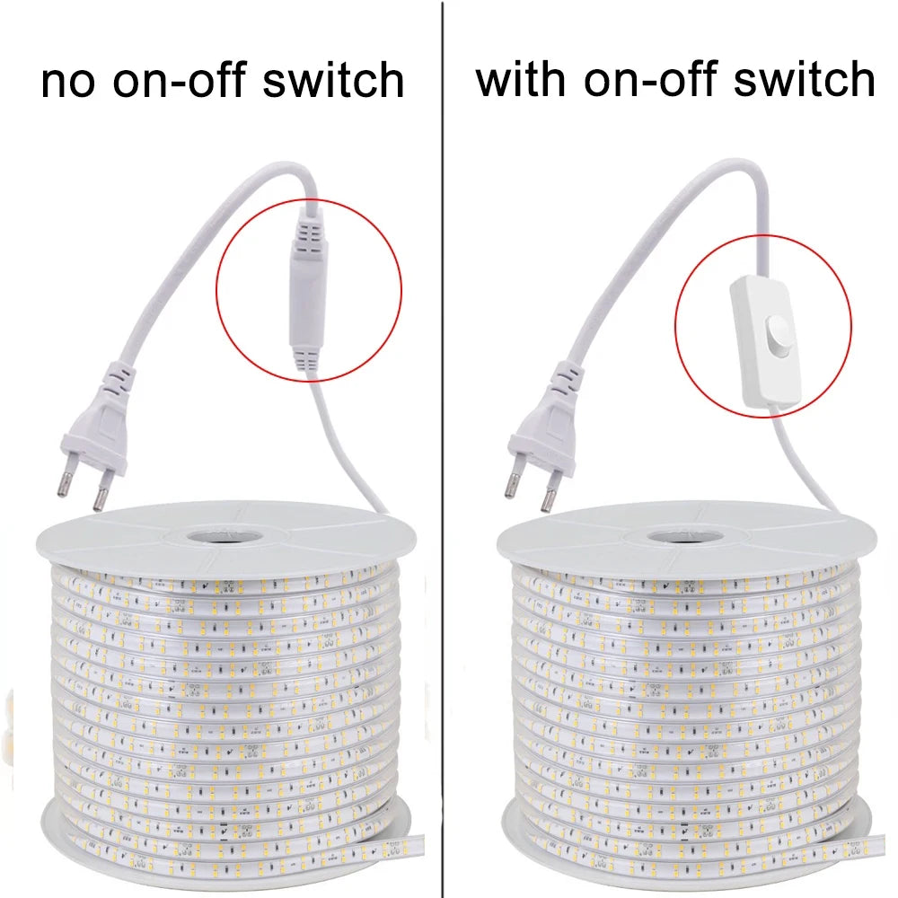 220v Led strip 2835 High Brightness 120LED/m with ON-OFF Switch