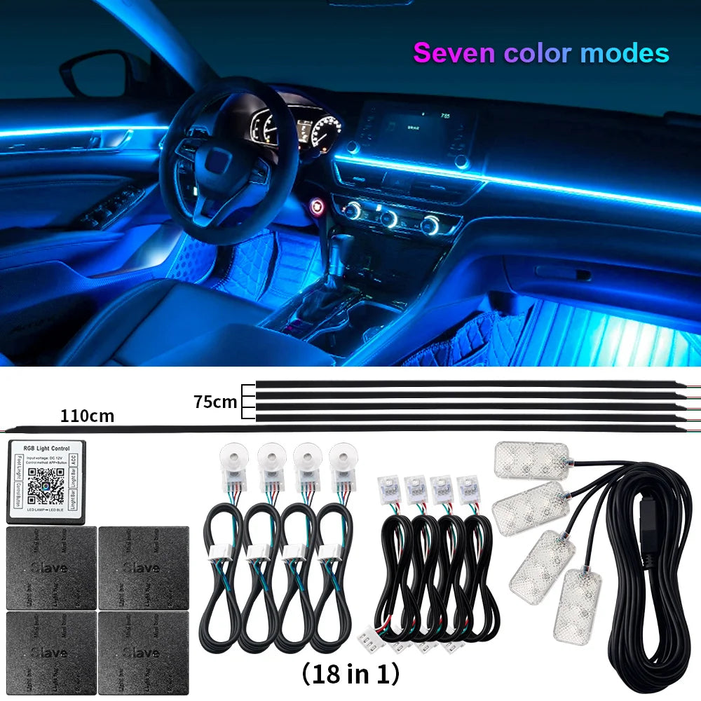 18 in 1 Dual Zone Symphony Streamer Car Ambient Light Interior