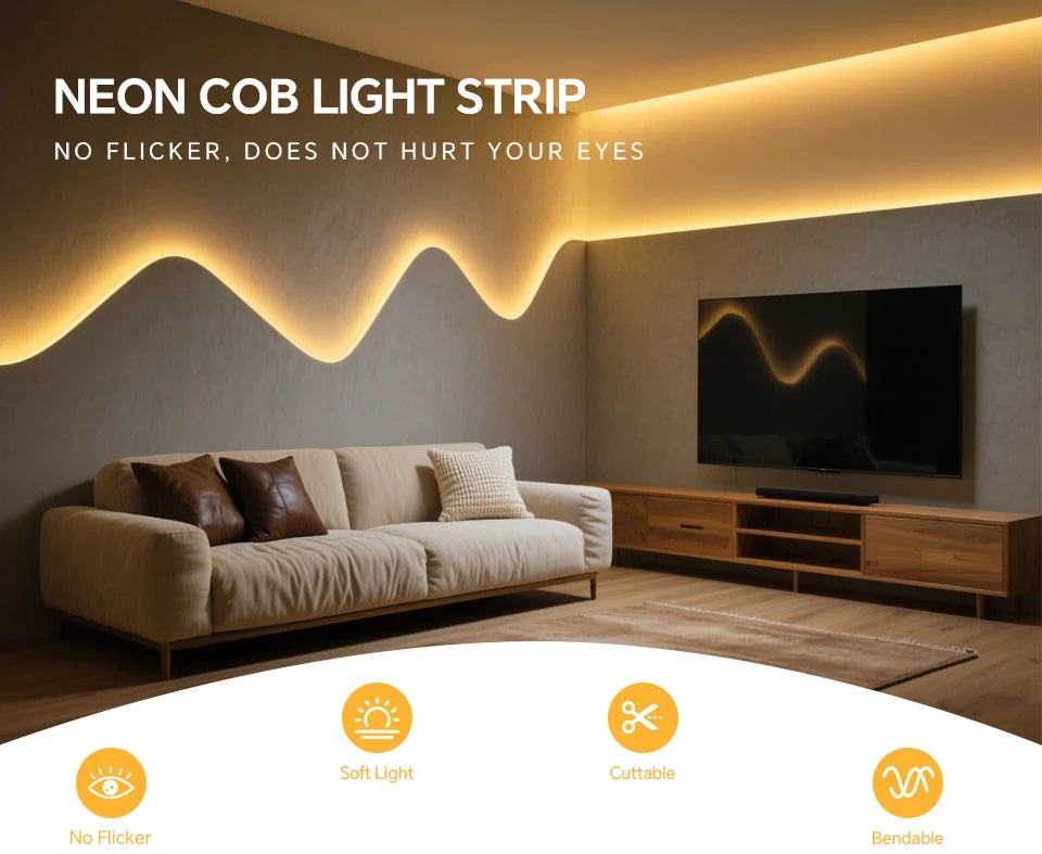 24V COB Neon Strip Light 280LEDs/M Solid Silicone Gel Tube